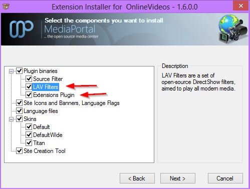 Check all the options in the installation settings