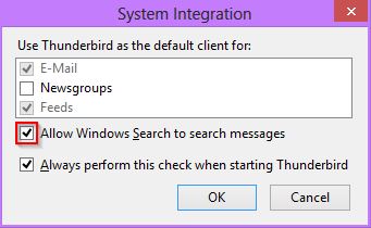 Allow Windows Search to search Thunderbird email messages