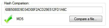 check compare hash values in Windows