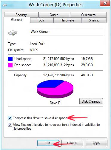 Check compress this disk to save disk space