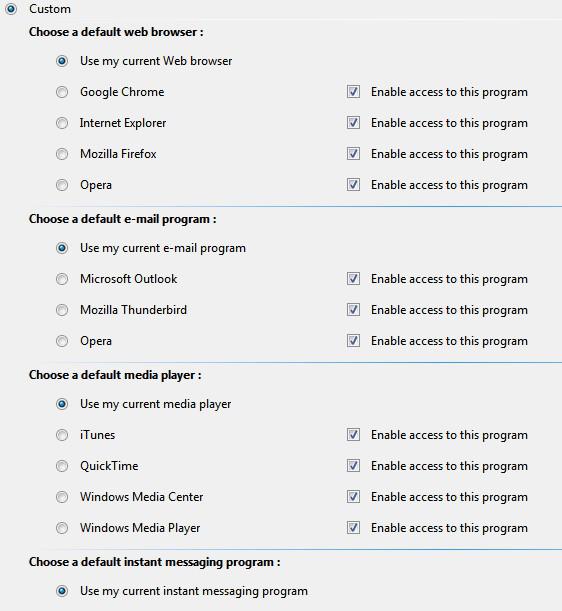 Chose Default Web Browser Email Media Player Messenger