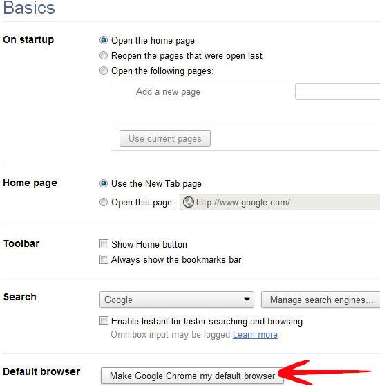 Make Google Chrome my default browser