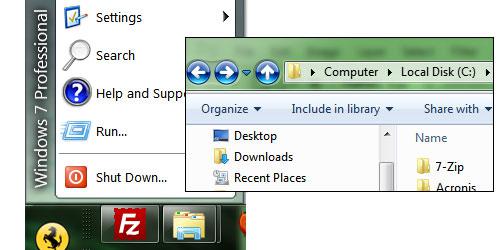 classic start menu and directory up button