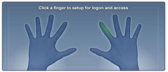 Click a finger to setup for logon and access