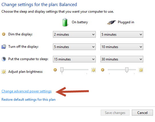 Click Change advanced power settings