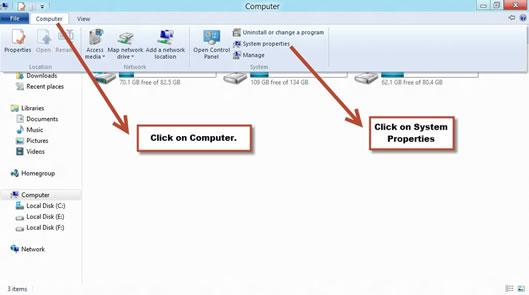 Click Computer and then System Properties