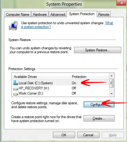 Click Configure in System Properties