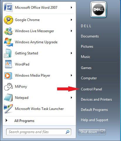 Click on Control Panel on the Start Menu
