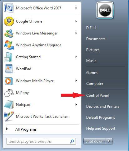 Click on Control Panel on Start Menu