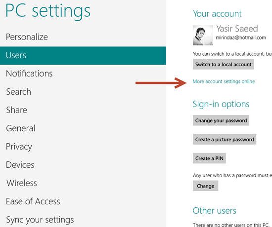 Click More account settings online