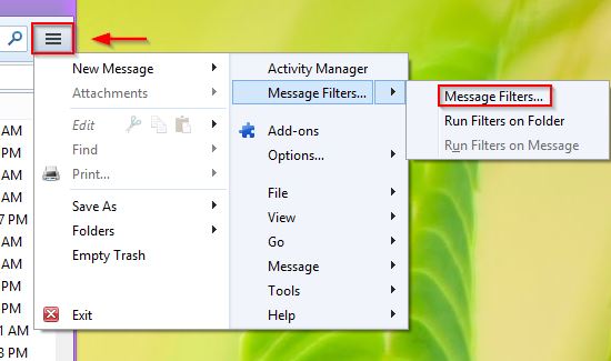 Go to options and click on message filters