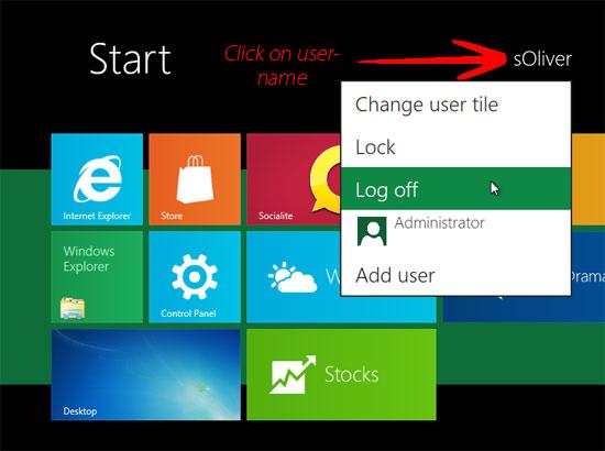 click username to log off Windows 8