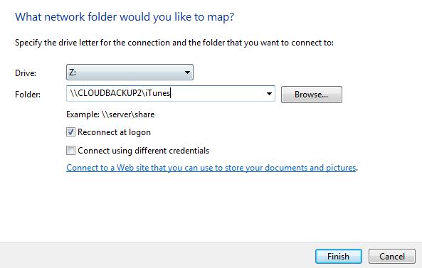 Cloudbackup Itunes Mapped Drive