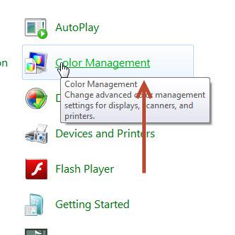 Click on Color Management in Control Panel