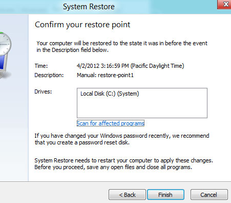 Confirm restore point