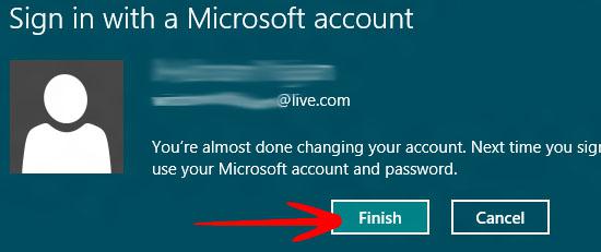Finish Microsoft account switch