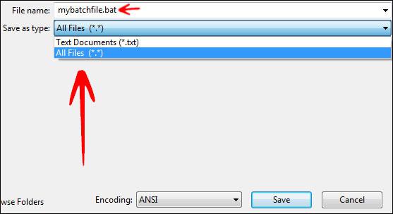 Create a bat file in Windows 7