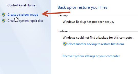 Click on Create a System Image