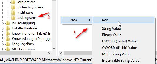 Create the new taskmgr.exe key