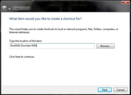  Create Shortcut Rundll32 DWMAPI