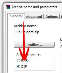 Create zip files with winrar