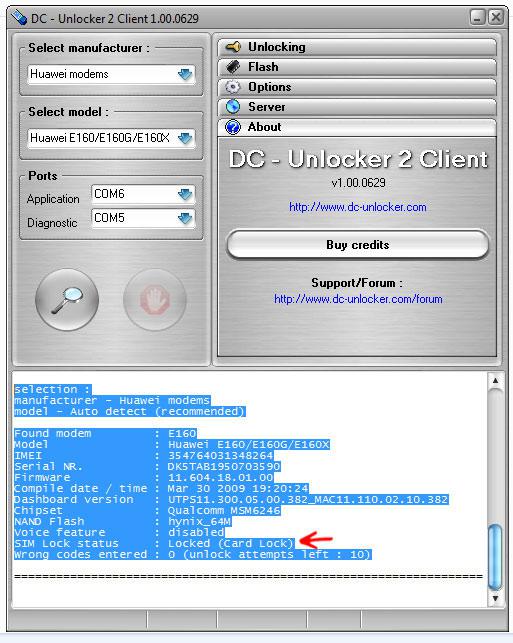 DC Unlocker Sim Lock Status Huawei