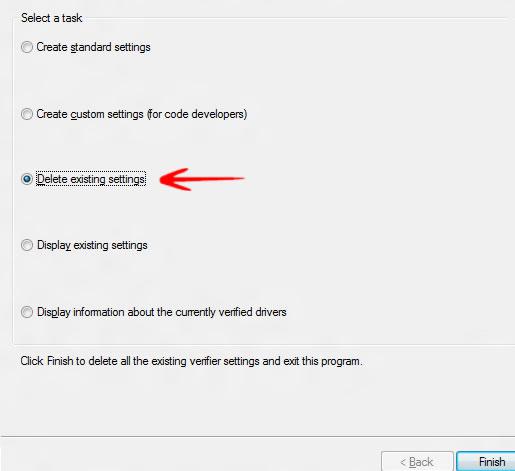 Delete existing settings in Driver verifier