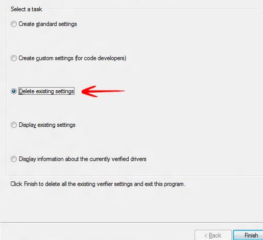 Delete existing settings in Driver verifier