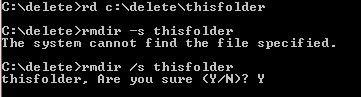 Delete folder from command prompt