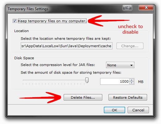 Delete Java Temporary Files Cache