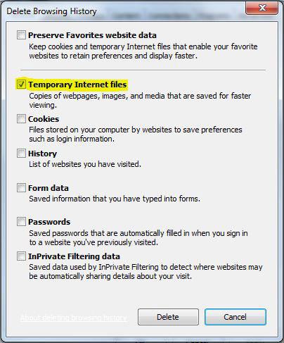 Delete Temporary Internet Files via Internet Explorer