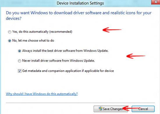 Device installation settings configurations