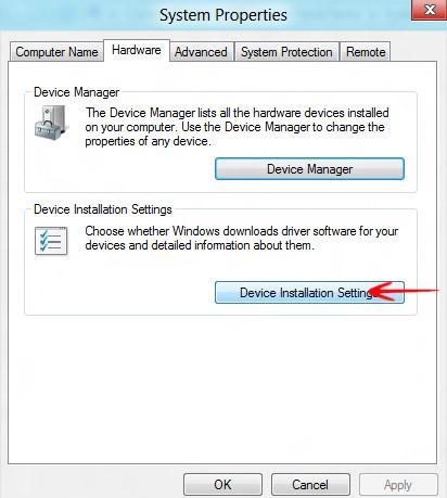 Device installation settings