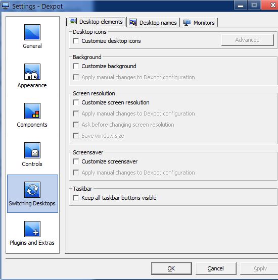 Dexpot Switching Desktops menu options