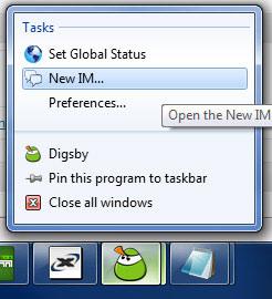 Digsby Windows 7 Jumplist