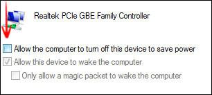 Disable allow the computer to turn off this device to save power