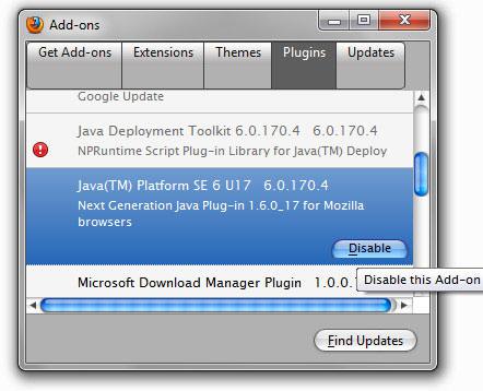 Disable Java in Firefox