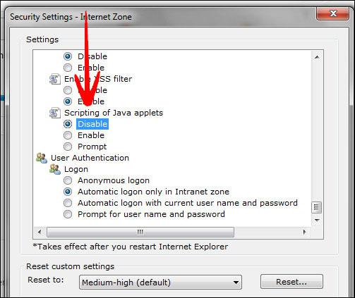 Disable Java in Internet Explorer 9