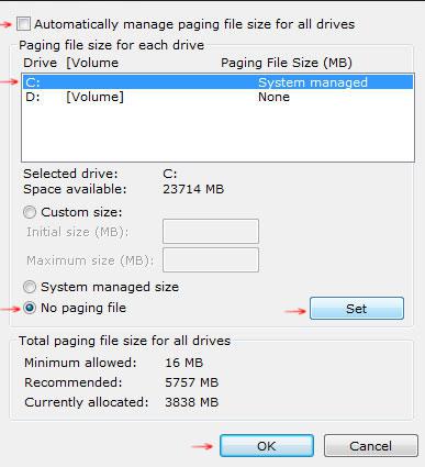 Disable Paging File in Windows