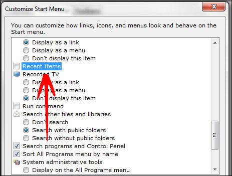 Disable recent items/places