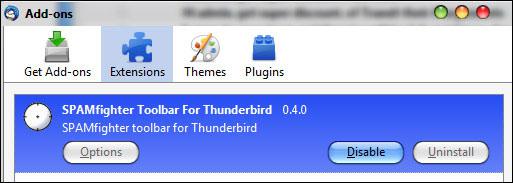 Disable Thunderbird addons