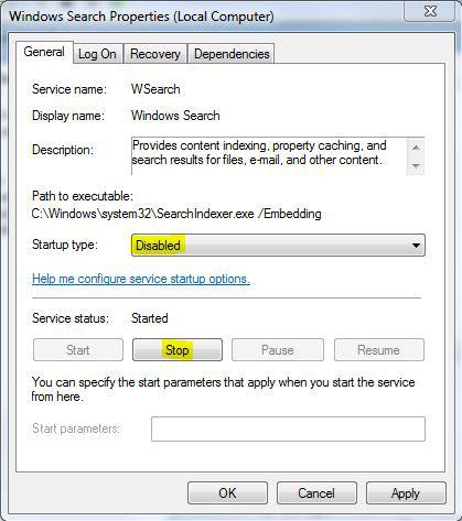 Disable Windows 7 Indexing