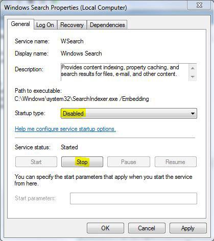 Disable Windows 7 Indexing Disable Windows 7 Indexing