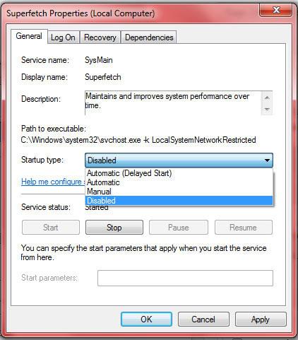 Disable Windows 7 Superfetch