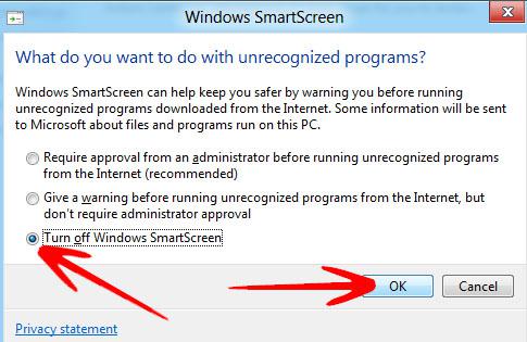 Turn off Smartscreen