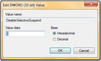 DisableSelectiveSuspend Windows 7