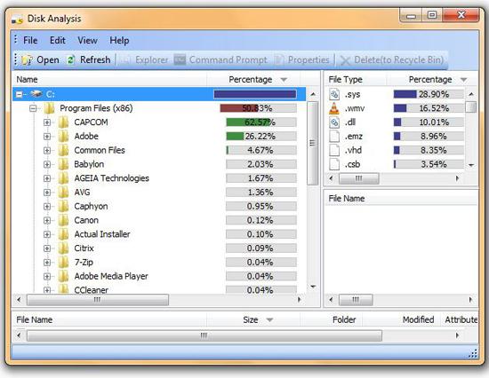 Disk analyzer for Windows 7