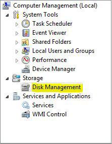 Open the disk manager of Windows 7