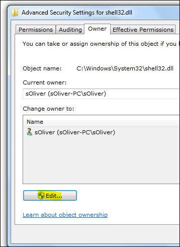 Edit Shell32.dll ownership