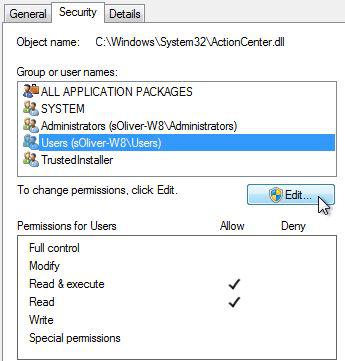 Edit Windows 8 file permissions